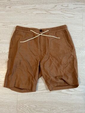 Scotch & Soda Brown Athletic Linen-Blend Shorts with Cream Drawstring